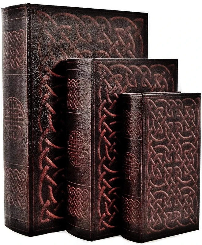 Bellaa 28175 Decorative Book Box Vintage Irish Celtic Knot Hidden Secret Storage Jewelry Keepsake Gift Set of 3