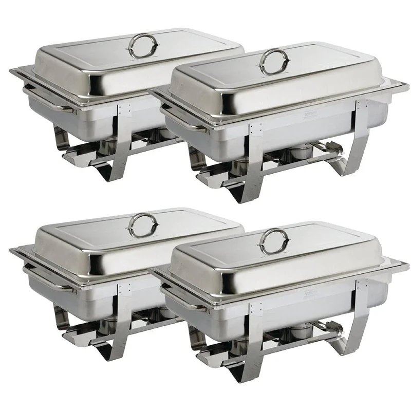 Olympia Milan 9 Litres Chafing Stainless Steel Set with Heat Insulating Lid - Twin Burners, Carry Handles - 4pc (635 x 317.5 x 102 mm)