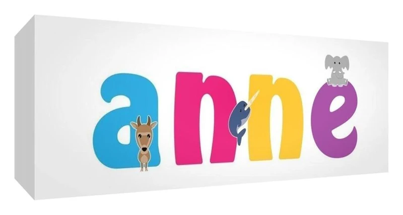 Little Helper Framed Box Canvas with Solid Wooden Surround in Cute Illustrative Design, Girl's Name (34 x 88 x 3 cm, Large, White, Anne)