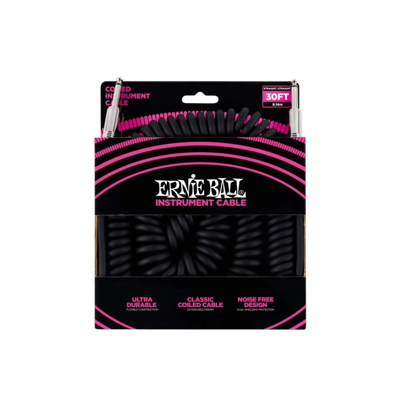 Ernie Ball 30 ft Coiled Straight / Straight Instrument Cable - Black