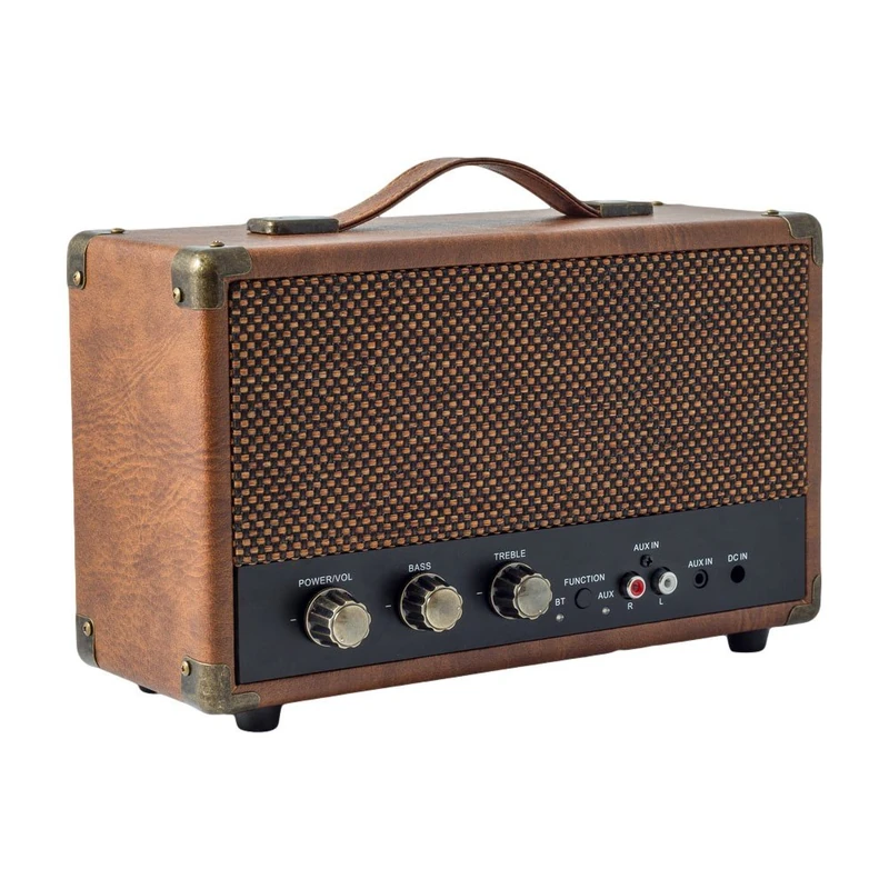 GPO Westwood Mini Speaker with Bluetooth, RCA Input and Rechargeable Battery - Brown
