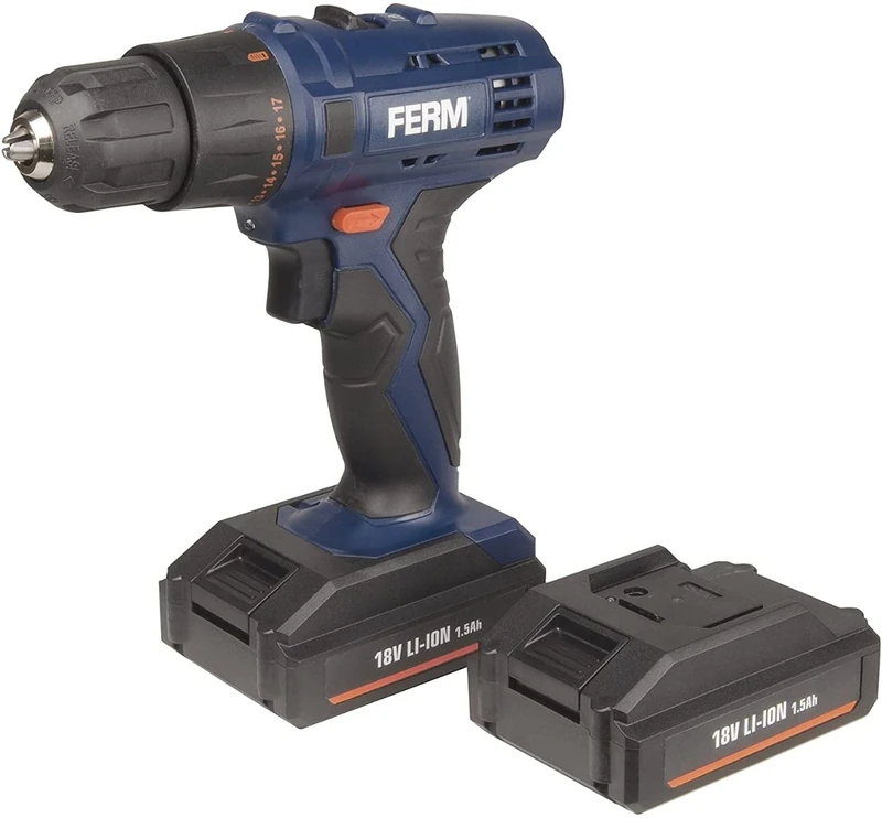FERM CDM1120 FERM CDM1120 Cordless Li-Ion Drill / 18V 1.5Ah - 2 Batteries, 0 W, 18 V, Black/Blue