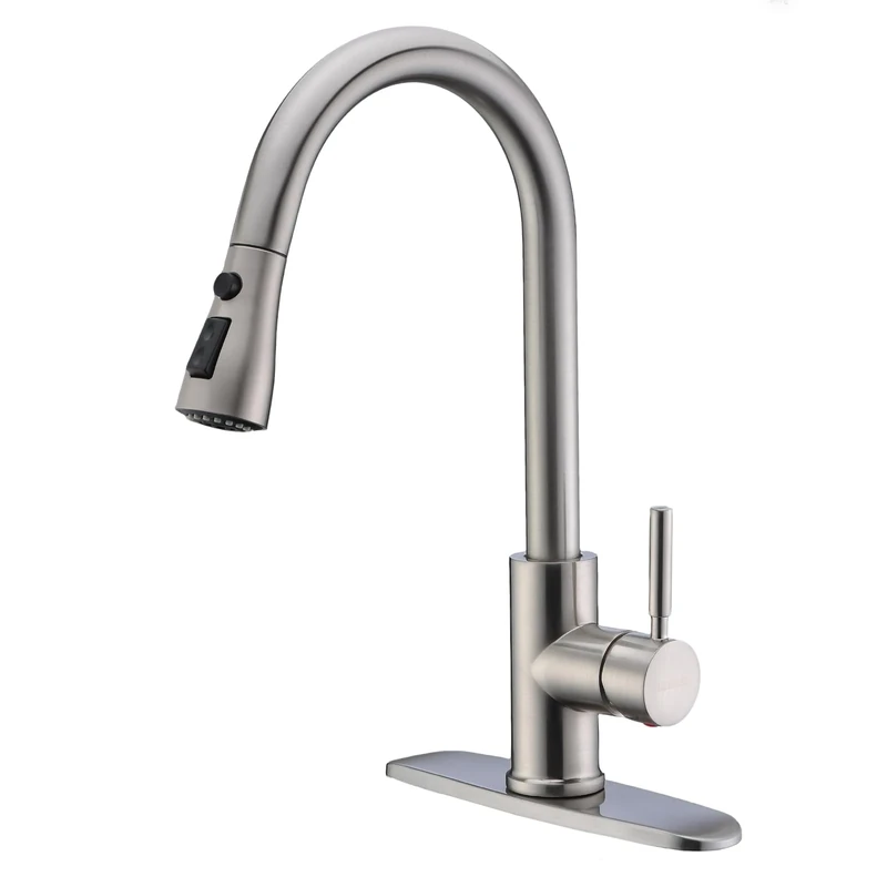 WEWE Single Handle High Arc Brushed Nickel Pull Out Kitchen Faucet,Single Level Stainless Steel Kitchen Sink Faucets with Pull Down Sprayer