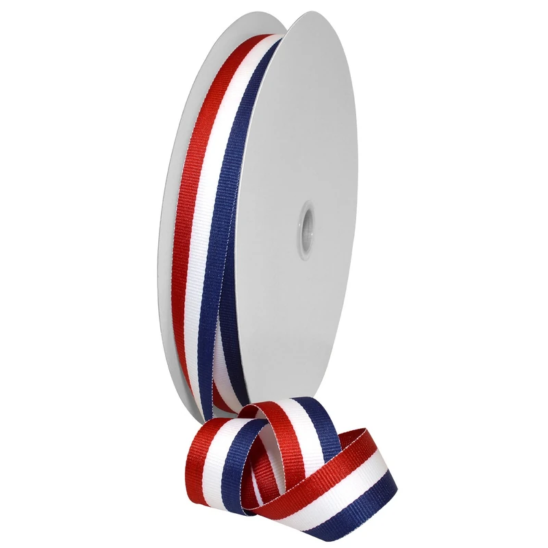 Morex Ribbon 93605/100-914 Striped Grosgrain Ribbon 1" X 100 YD Patriotic Ribbon for Gift Wrapping, Red/White/Blue, 4th of July Decorations, American Flags Art Supplies Gift Ribbons for Crafts