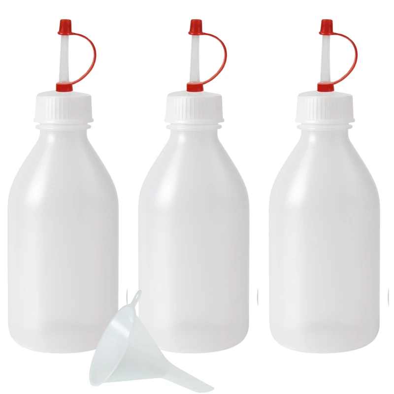 mikken 3 x White Plastic Squeeze Bottles with Funnel 250 ml Made in Germany 3 x 10
