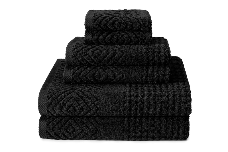Texere 100% Organic Cotton Jacquard Towel Sets (Black (Diamond), 6 Piece)