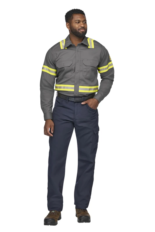 Bulwark Men's Enhanced Vis Uniform Shirt-Excel Fr-Big/Tall, Grey, Medium