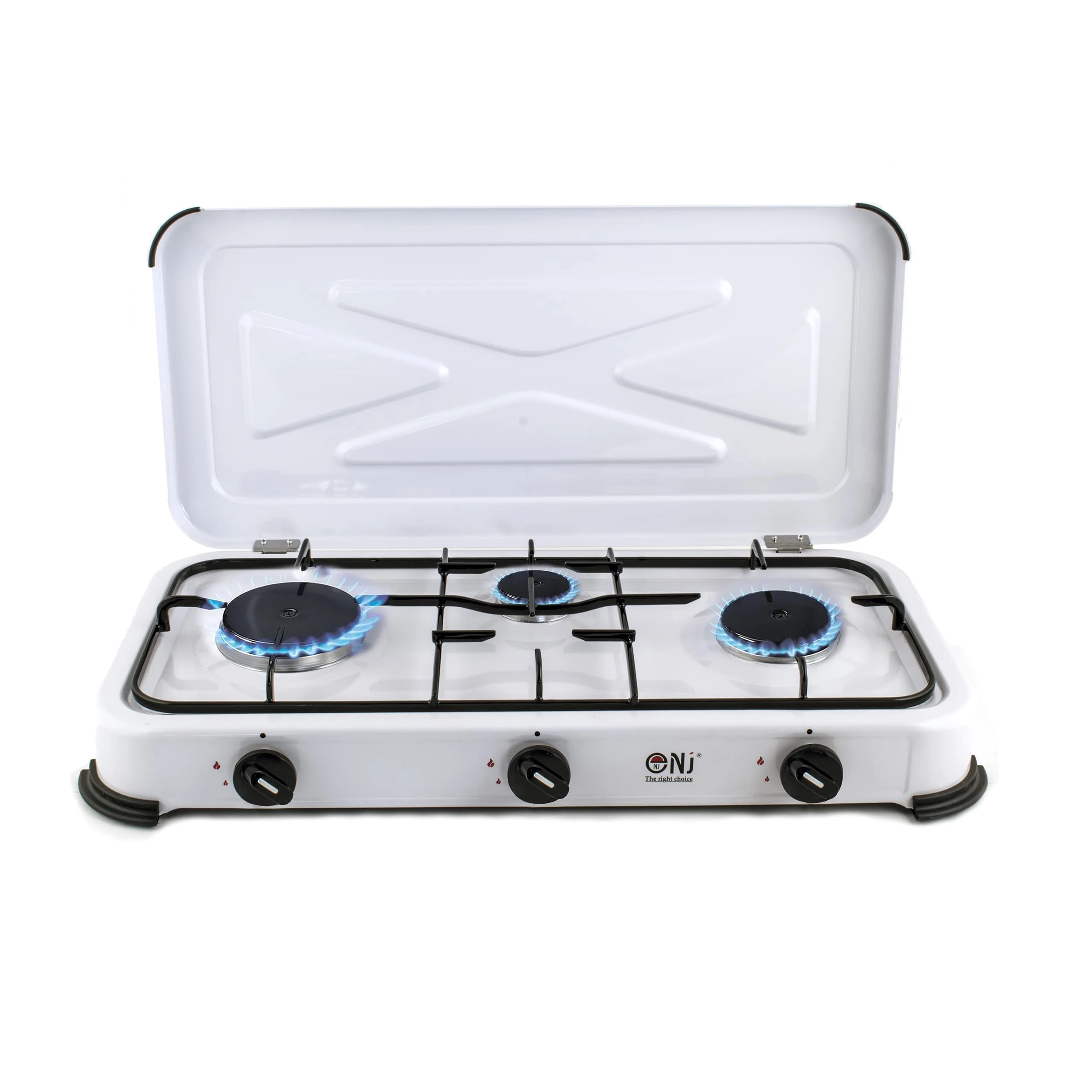 NJ-03 Camping Gas Stove - Portable 3 Burner LPG Gas Hob Cooker with Lid for Outdoor Caravan Garden 4.25kW, White