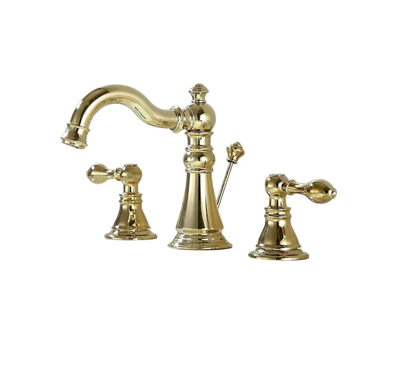 Derengge F-8303-pb Gold Finish 8 in Widespread Bathroom Mixer Tap Brass Pop Up Drain Assembly, Cupc Ab1953 NSF Lead-Free Polished Brass