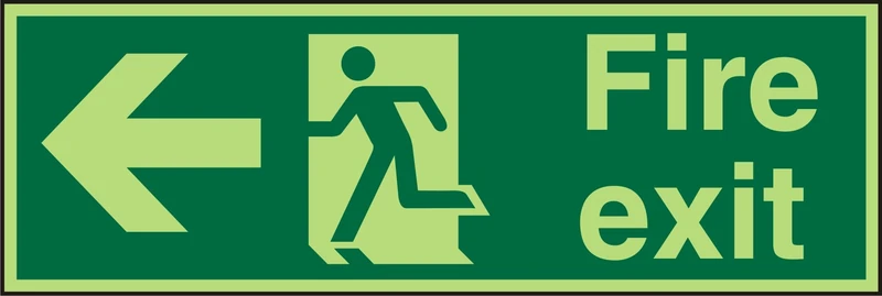 Seco Fire Exit - Arrow Pointing Left, Man Running Left, Fire Exit Sign, 600mm x 200mm - Photoluminescent 1mm Semi Rigid Plastic