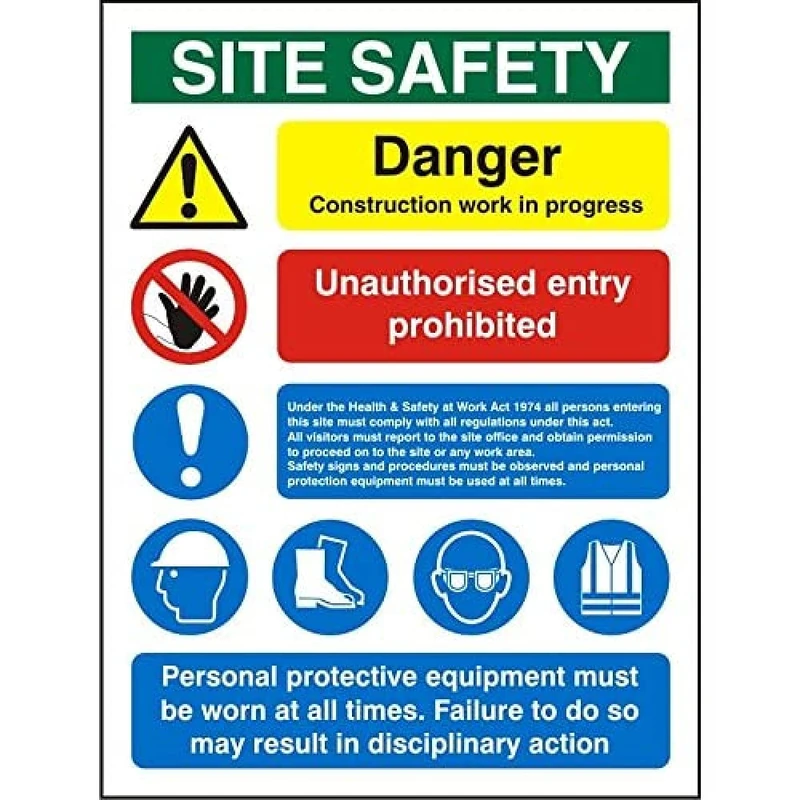 Seco Site Safety, Danger Construction Work in Progress, Unauthorised Entry Prohibited Sign, 600mm x 800mm - 4mm Fluted Board