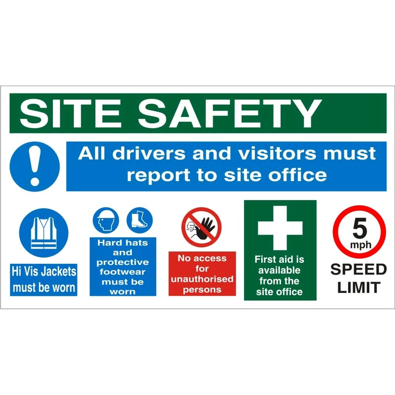 Seco Site Safety, All Drivers and Visitors Must Report to Site Office Sign, 800mm x 450mm - 3mm Foam PVC
