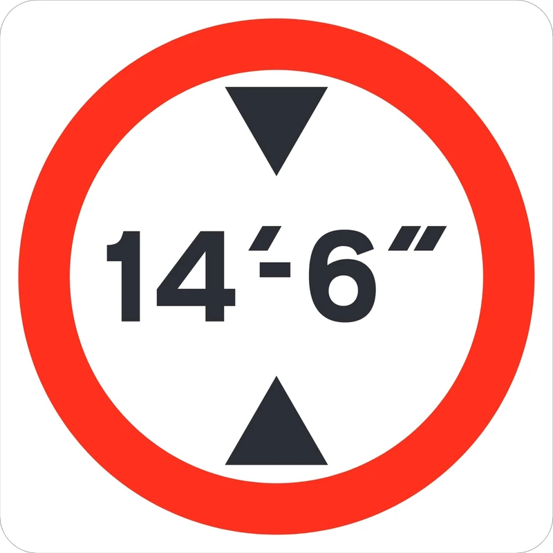 Seco No Vehicles Over The Height of '14'-6"' May Pass Traffic Sign, 450mm x 450mm - 3mm Aluminium Composite