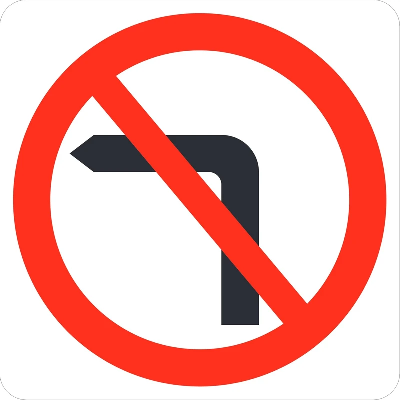 Seco No Left Turn Pictogram Traffic Sign, 450mm x 450mm - 3mm Aluminium Composite