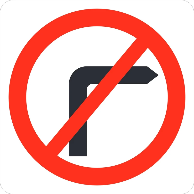 Seco No Right Turn Pictogram Traffic Sign, 450mm x 450mm - 3mm Aluminium Composite