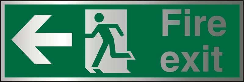 Seco Fire Exit - Arrow Pointing Left, Man Running Left, Fire Exit Sign, 450mm x 150mm - 1.5mm Brushed Aluminium Composite