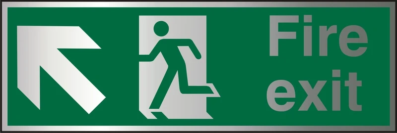 Seco Fire Exit - Arrow Pointing Up & Left, Man Running Left, Fire Exit Sign, 450mm x 150mm - 1.5mm Brushed Aluminium Composite