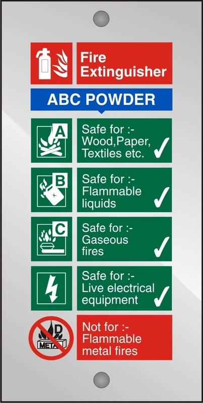 Seco ABC Powder Fire Extinguisher Sign, 100mm x 200mm - 5mm Clear Acrylic with Stand Off Fixings