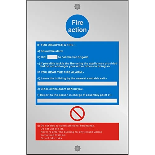 Seco Fire Action with No Entry Symbol Sign, 150mm x 200mm - 5mm Clear Acrylic with Stand Off Fixings