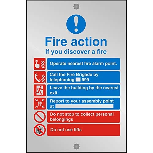 Seco Fire Action - If You Discover A Fire with Do Not Use Lifts Warning Sign, 150mm x 200mm - 5mm Clear Acrylic with Stand Off Fixings