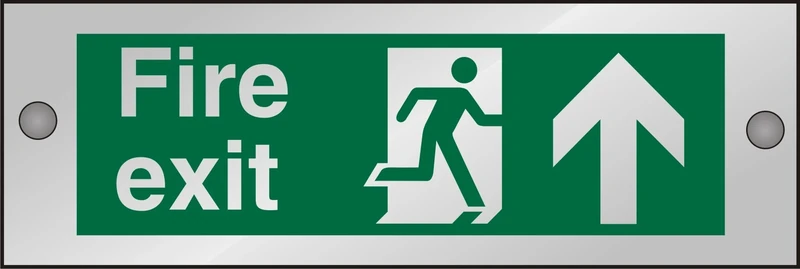 Seco Fire Exit - Fire Exit, Man Running Right, Arrow Pointing Up Sign, 300mm x 100mm - 5mm Clear Acrylic with Stand Off Fixings