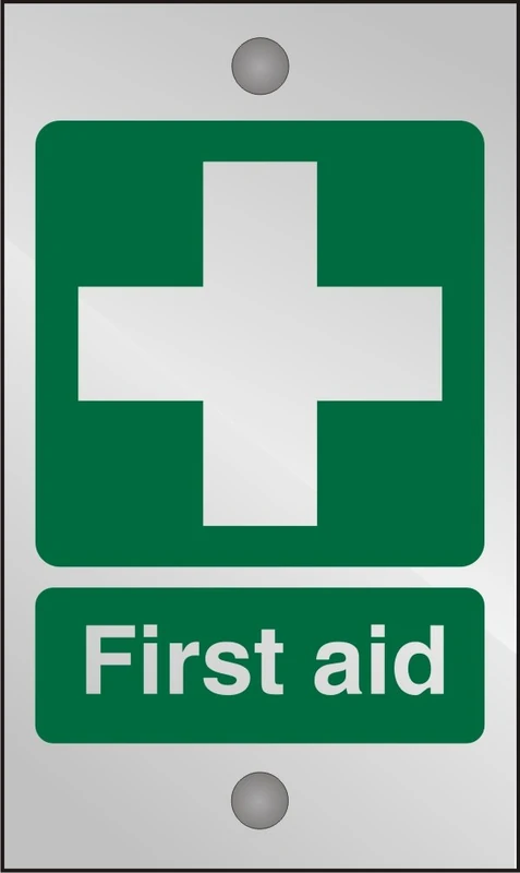 Seco First Aid Sign, 120mm x 200mm - 5mm Clear Acrylic with Stand Off Fixings