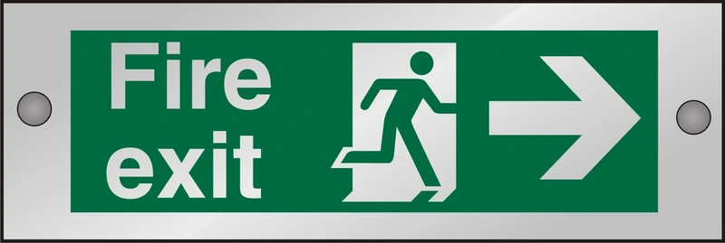 Seco Fire Exit - Fire Exit, Man Running Right, Arrow Pointing Right Sign, 300mm x 100mm - 5mm Clear Acrylic with Stand Off Fixings