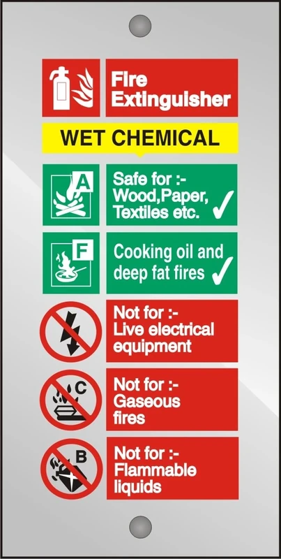 Seco Wet Chemical Fire Extinguisher Sign, 100mm x 200mm - 5mm Clear Acrylic with Stand Off Fixings