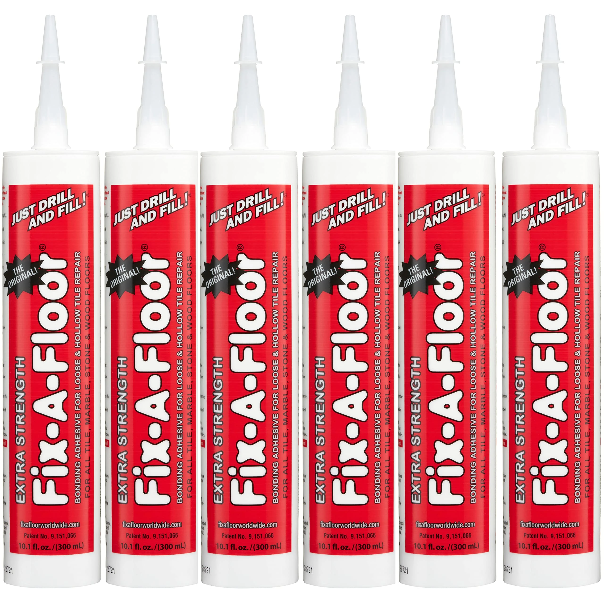 Fix-A-Floor Extra Strength Bonding Adhesive for Loose & Hollow Tiles, Wood, LVT & Laminate - Eco-Friendly & Non-Toxic - Includes 2mm and Customisable Patented Tip & Preservation Cap (Pack of 6)