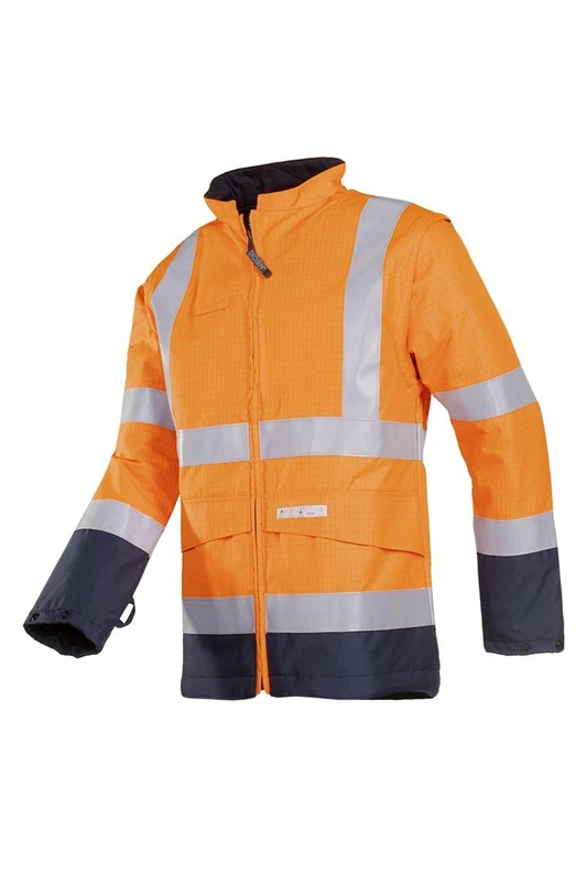SIOEN 1874A2EF52793XL Oregon Anti-Static Hi-Vis Bomber Jacket with Detachable Sleeves, Flame Retardant, 3X-Large, Orange/Navy