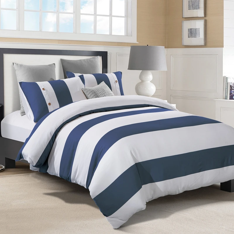 Home City, Bed Linen Set, White/Blue - Eastern King