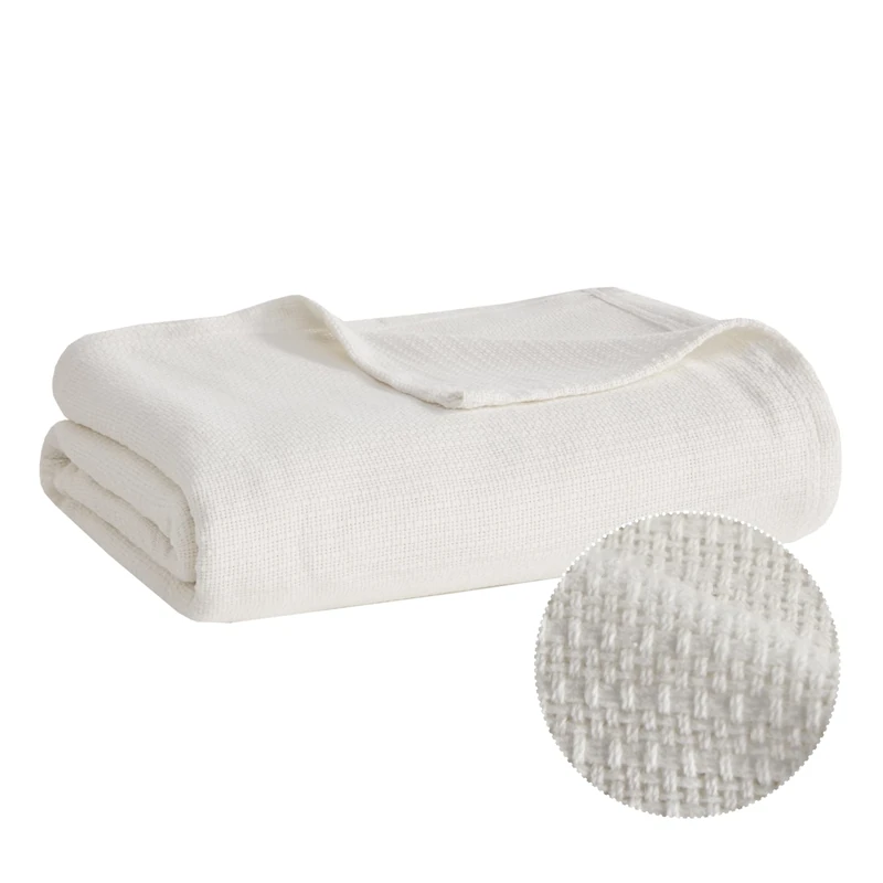 Madison Park Freshspun Basketweave Premium Soft Cozy Luxury Cotton Blanket For Bed, Couch or Sofa, King, Cream