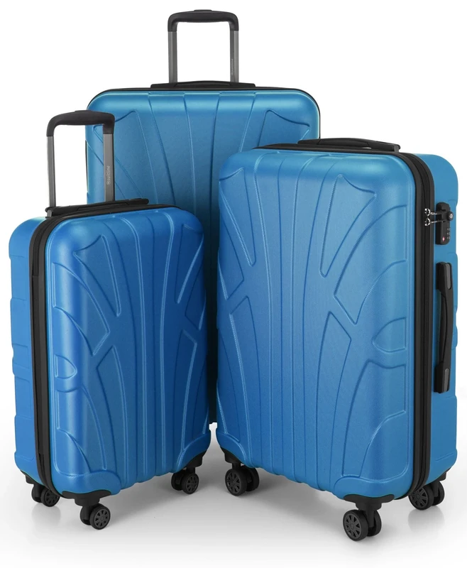 Suitline Set of 3 Hardshell suitcases, Travel suitcases, Trolley, Rigid luggages, TSA, (55 cm, 66 cm, 76 cm), 100% ABS, mat, Cyanblue