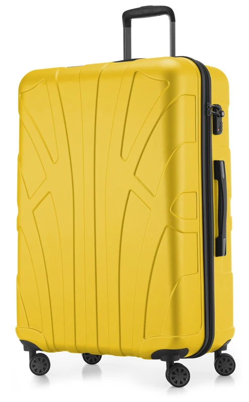 Suitline - Big Hardshell Suitcase Trolley Travel Luggage Hardcase with Extension, TSA, 76 cm, 96-110 liters, 100% ABS mat, Yellow