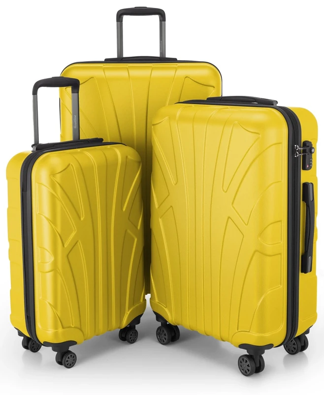 Suitline - Set of 3 Hardshell suitcases, Travel suitcases, Trolley, Rigid luggages, TSA, (55 cm, 66 cm, 76 cm), 100% ABS, mat, Yellow
