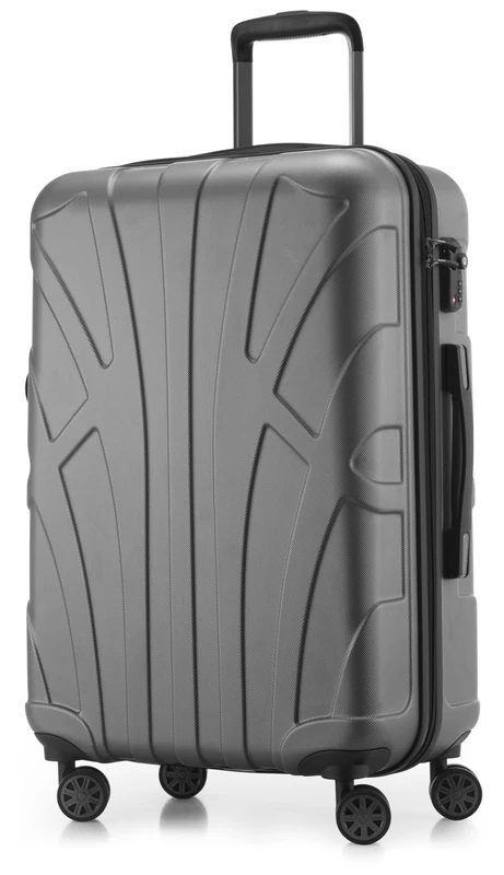 Suitline - Hardshell Suitcase Trolley Travel Luggage Hardcase with Extension, TSA, 66 cm, 58-68 litres, 100% ABS mat, Silver