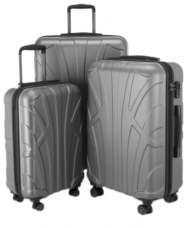 Suitline - Set of 3 Hardshell suitcases, Travel suitcases, Trolley, Rigid luggages, TSA, (55 cm, 66 cm, 76 cm), 100% ABS, mat, Silver