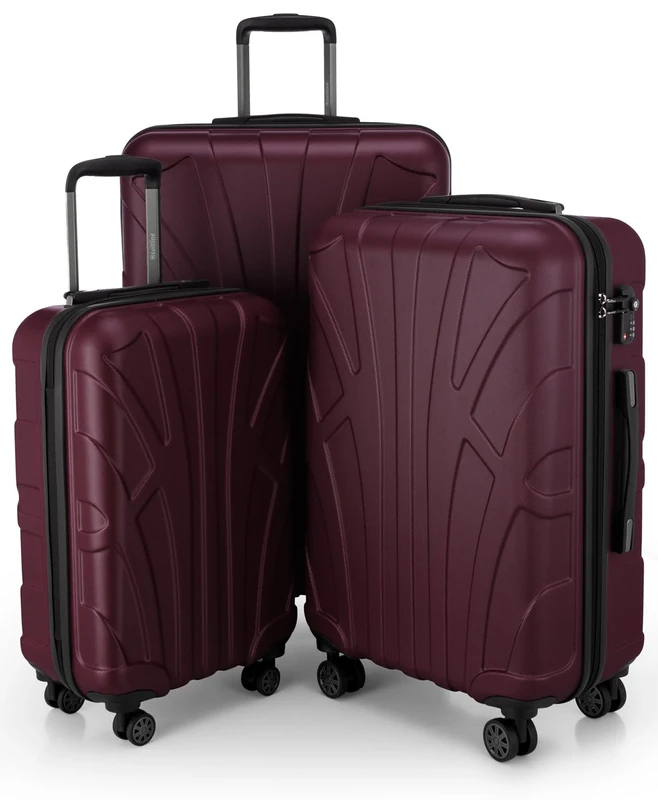 Suitline - Set of 3 Hardshell suitcases, Travel suitcases, Trolley, Rigid luggages, TSA, (55 cm, 66 cm, 76 cm), 100% ABS, mat, Bordeaux