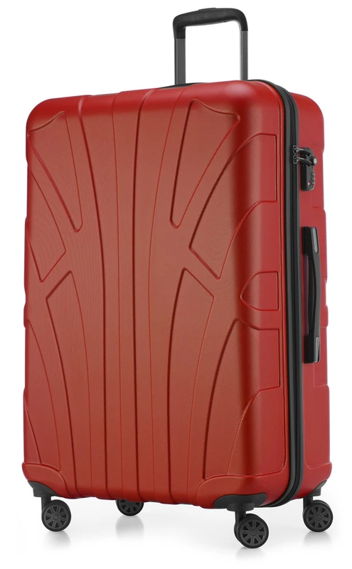 Suitline - Big Hardshell Suitcase Trolley Travel Luggage Hardcase with Extension, TSA, 76 cm, 96-110 liters, 100% ABS mat, Red