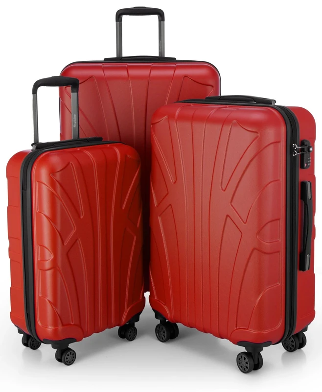 Suitline Set of 3 Hardshell suitcases, Travel suitcases, Trolley, Rigid luggages, TSA, (55 cm, 66 cm, 76 cm), 100% ABS, mat, Red