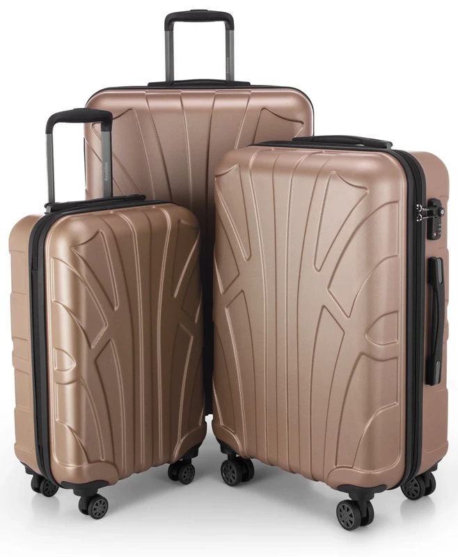 Suitline - Expandable Luggage Set, Carry On Trolley 55cm + Medium Sized Suitcase 66cm + LargeTrolley 76cm, ABS, TSA, Gold