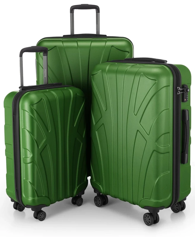 Suitline Set of 3 Hardshell suitcases, Travel suitcases, Trolley, Rigid luggages, TSA, (55 cm, 66 cm, 76 cm), 100% ABS, mat, Green