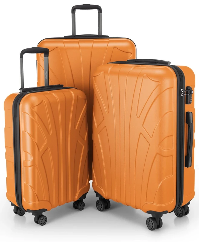 Suitline - Set of 3 Hardshell suitcases, Travel suitcases, Trolley, Rigid luggages, TSA, (55 cm, 66 cm, 76 cm), 100% ABS, mat, Orange
