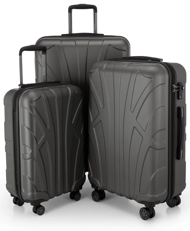 Suitline - Set of 3 Hardshell suitcases, Travel suitcases, Trolley, Rigid luggages, TSA, (55 cm, 66 cm, 76 cm), 100% ABS, mat, Graphite