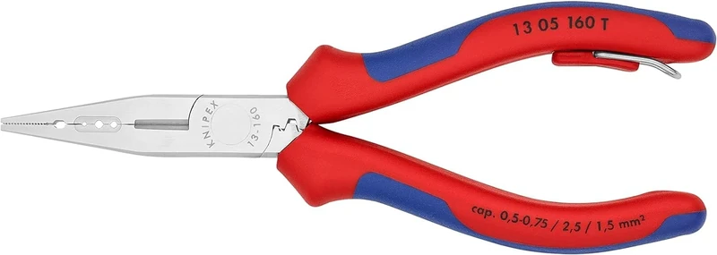 KNIPEX Electricians' Pliers Chrome-Plated with Multi-Component Grips, with Integrated Tether Attachment Point for a Tool Tether 160 mm, 13 05 160 T
