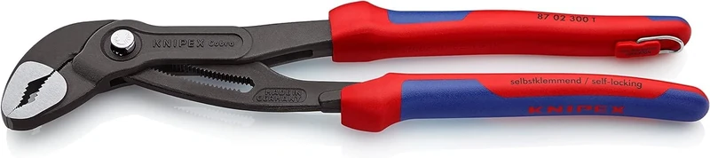 Knipex 87 02 300 T "Cobra" Water Pump Plier with Soft Handle and Tether Attachment Point, Multi-Colour, 300 mm