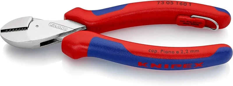 KNIPEX X-Cut Compact Diagonal Cutter Chrome-Plated with Multi-Component Grips, with Integrated Tether Attachment Point for a Tool Tether, 73 05 160 T