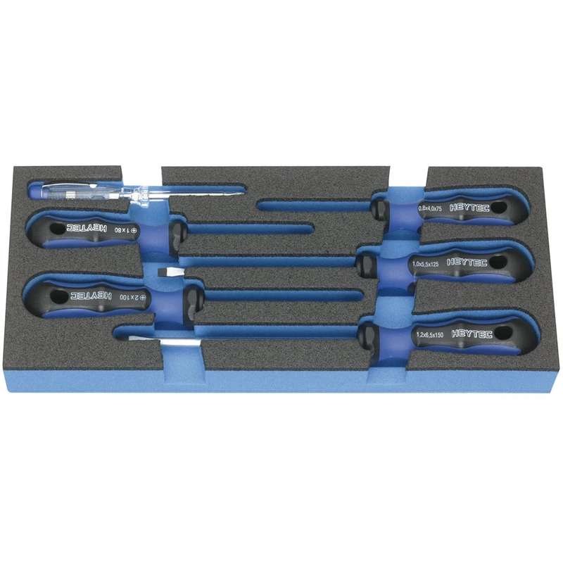 Heytec 50829000880 Screwdriver Set with 2K-Handle, Blue/Black/Silver, Set of 6 Piece
