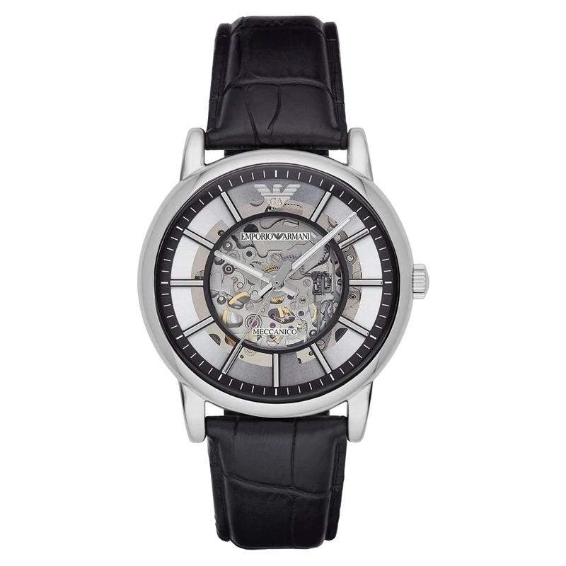 Emporio Armani AR1981 Mens Mechanical Black Leather Strap Watch