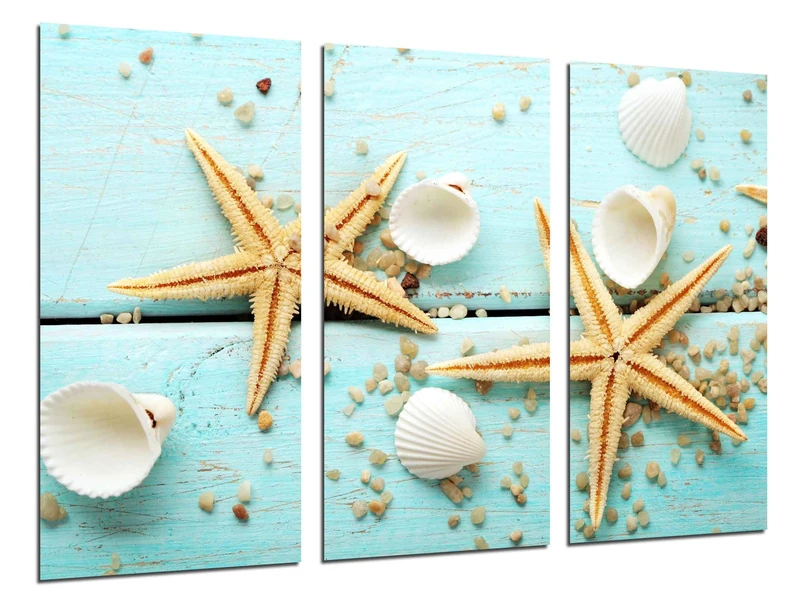Multi Wood Printings Art Print Box Framed Picture Wall Hanging - Theme Marine Vintage, Stars of Sea, (Total Size: 38,2" x 24,4") - Framed and Ready to Hang - ref. 26421